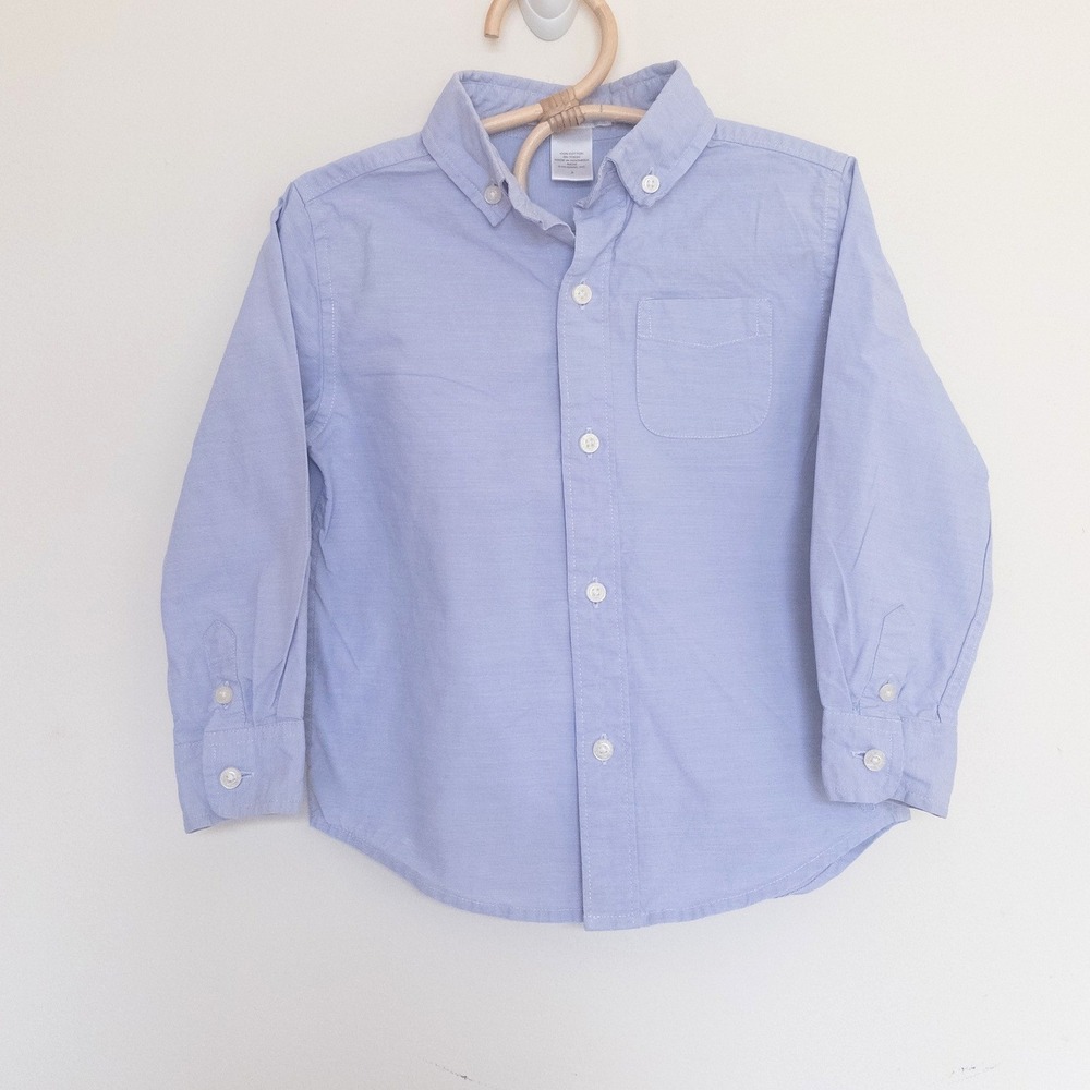 Janie and Jack Button Down Shirt Blue Cotton Poplin Kids Size 3‎